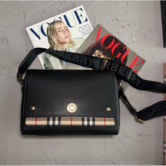 Burberry crossbody NOTE bag Vintage Check / Leather in Black preowned - Picture 3 of 16